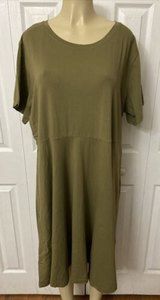 Pintage Short Sleeve Crew Neck Knee Length Skater Army Green Dress Size 4XL New